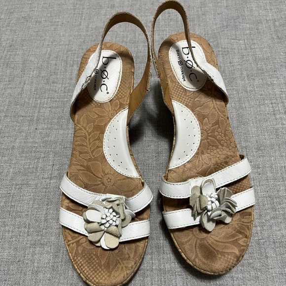 BOC Born Concept White Leather Wedge Sandals  Women's 7M  Strappy Sling back - Picture 7 of 11